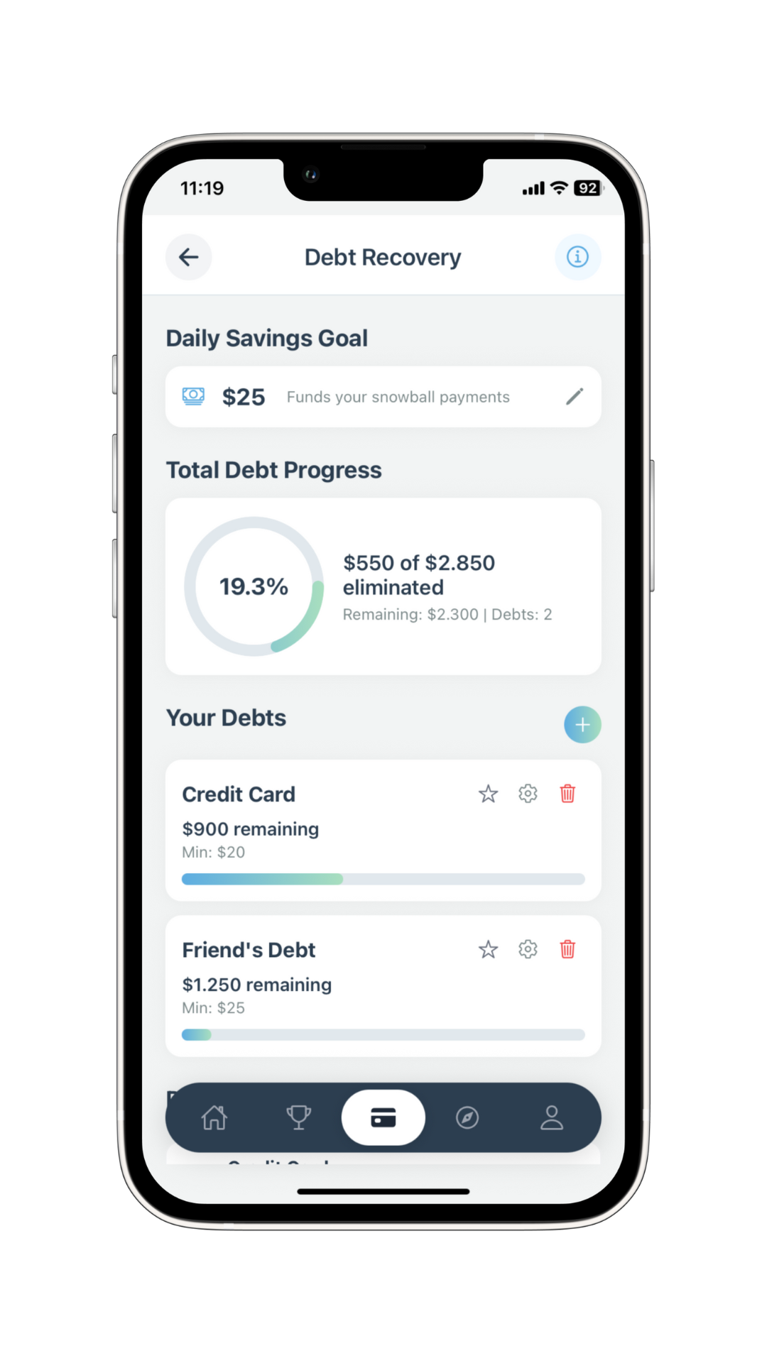 Nogambling app debt recovery calculator with snowball method payoff planning